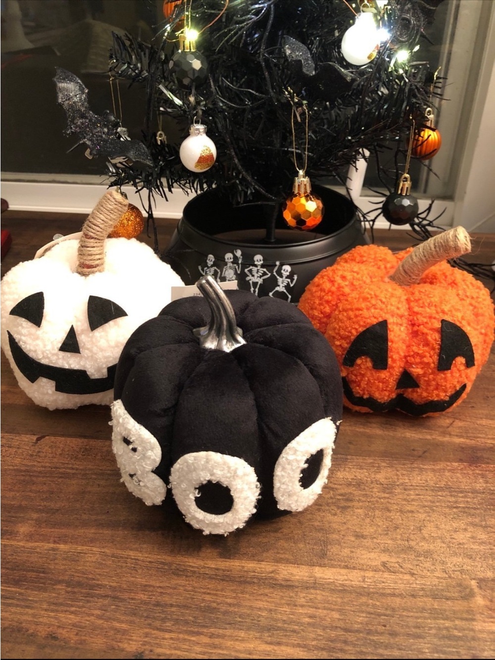 Target Halloween Plush Pumpkin Trio - Black, Orange & White Pumpkins, NWT